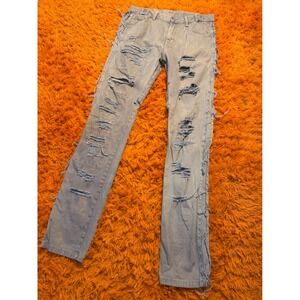 MNML Mens Distressed Frayed Light Wash Blue Denim Jeans Size 33 Streetwear